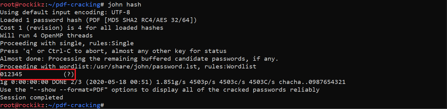 Password cracked successfully using john the ripper