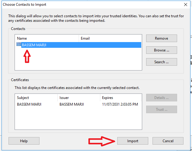 Cert imported