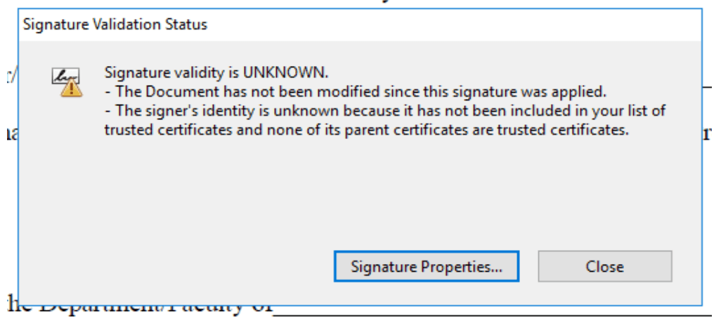 Digital signature warning
