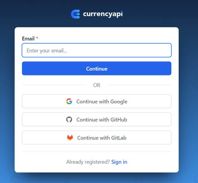 Sign up at Currency Conversion API