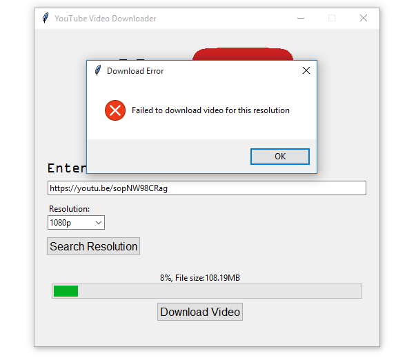 Fails to download a  video