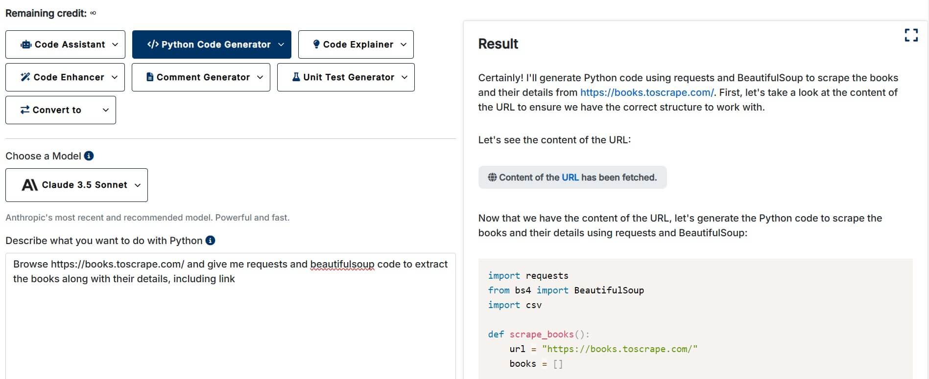 Code Generator with URL fetching