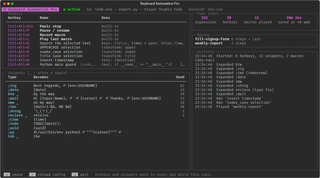 Keyboard Automation Pro in action